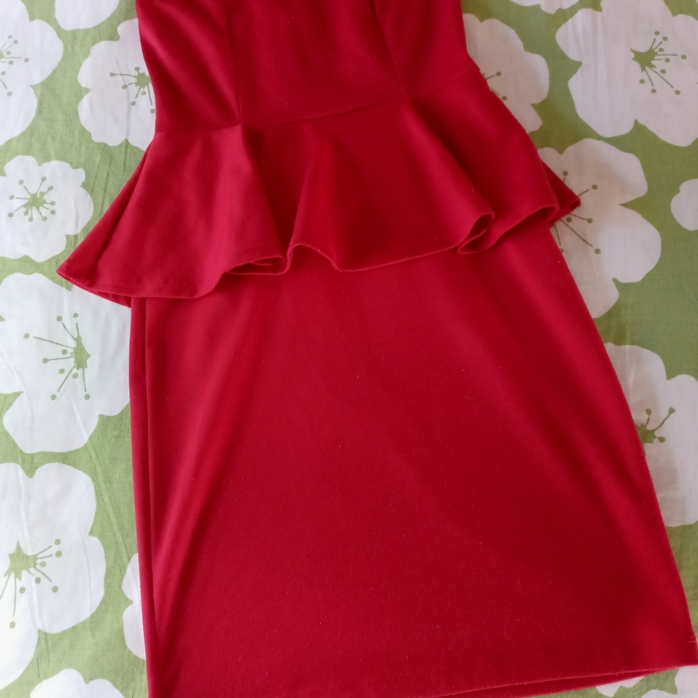 Red strapless mini dress